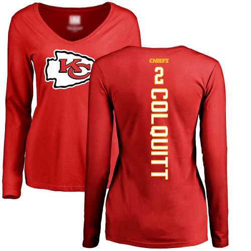Women Kansas City Chiefs #2 Colquitt Dustin Red Backer Slim Fit Long Sleeve TShirt